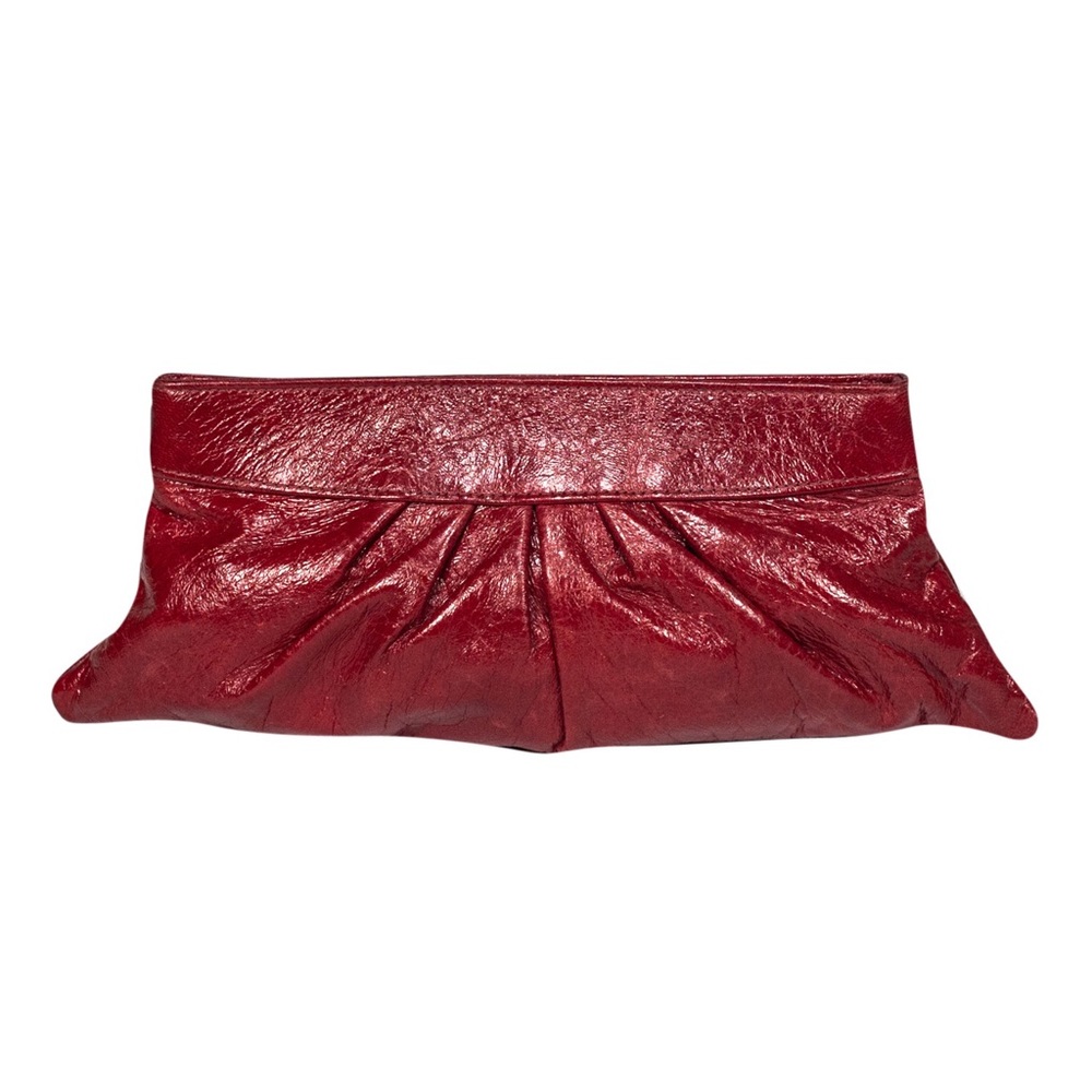 Lauren Merkin Red Leather Pleated Clutch